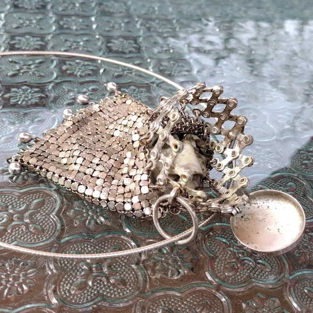 c1930s Whiting & Davis Silver Tone Mesh Gate Top Beggars Purse Bag + - Picture 4 of 8